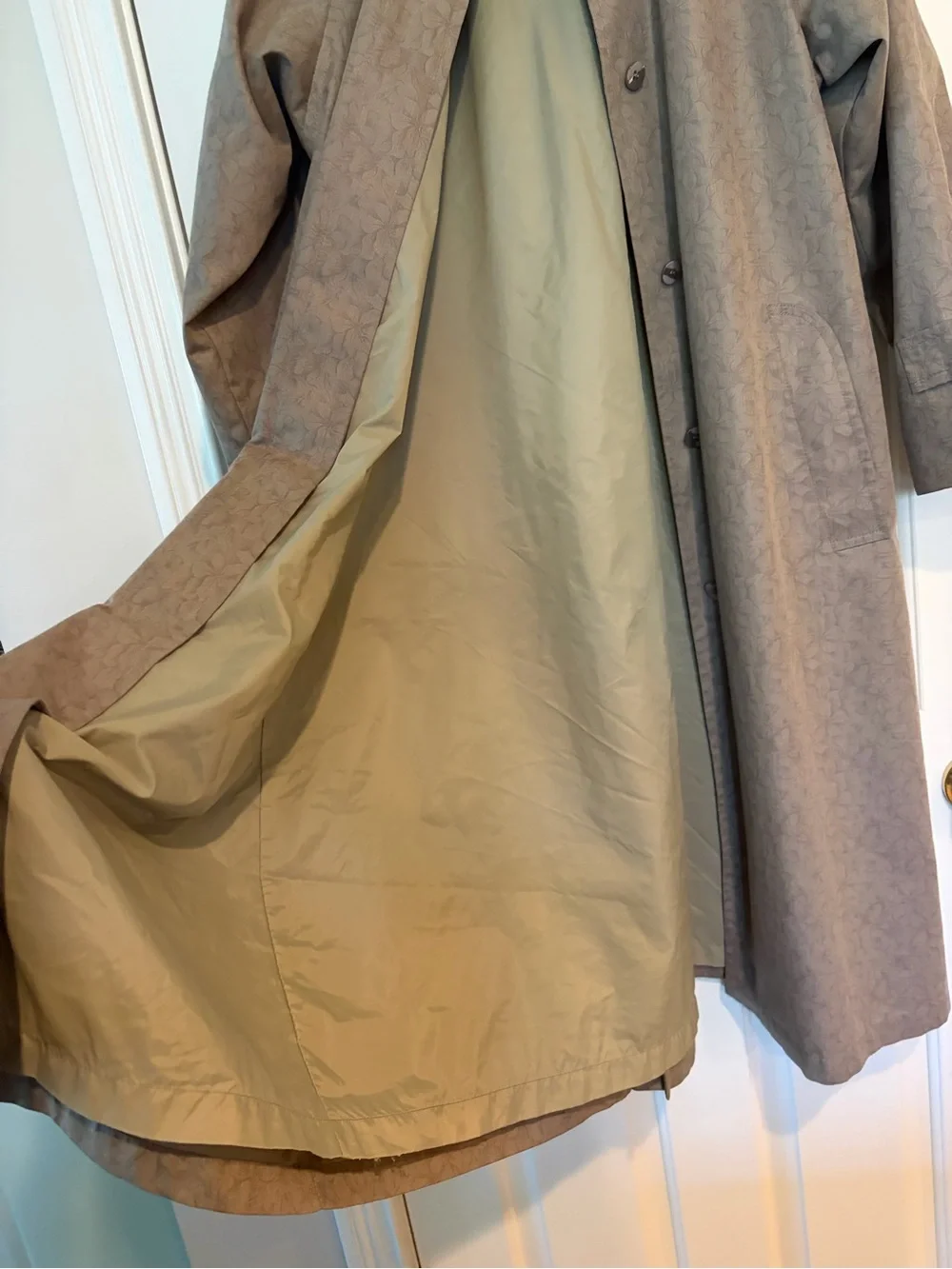 Vintage London Fog taupe / floral design trench by Wamsutta